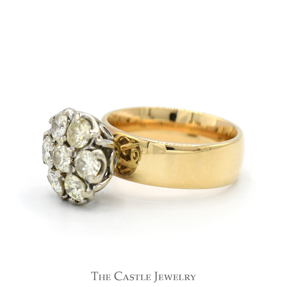 2cttw 7 Round Diamond Cluster Ring with Wide Polished Sides in 14k Yellow Gold