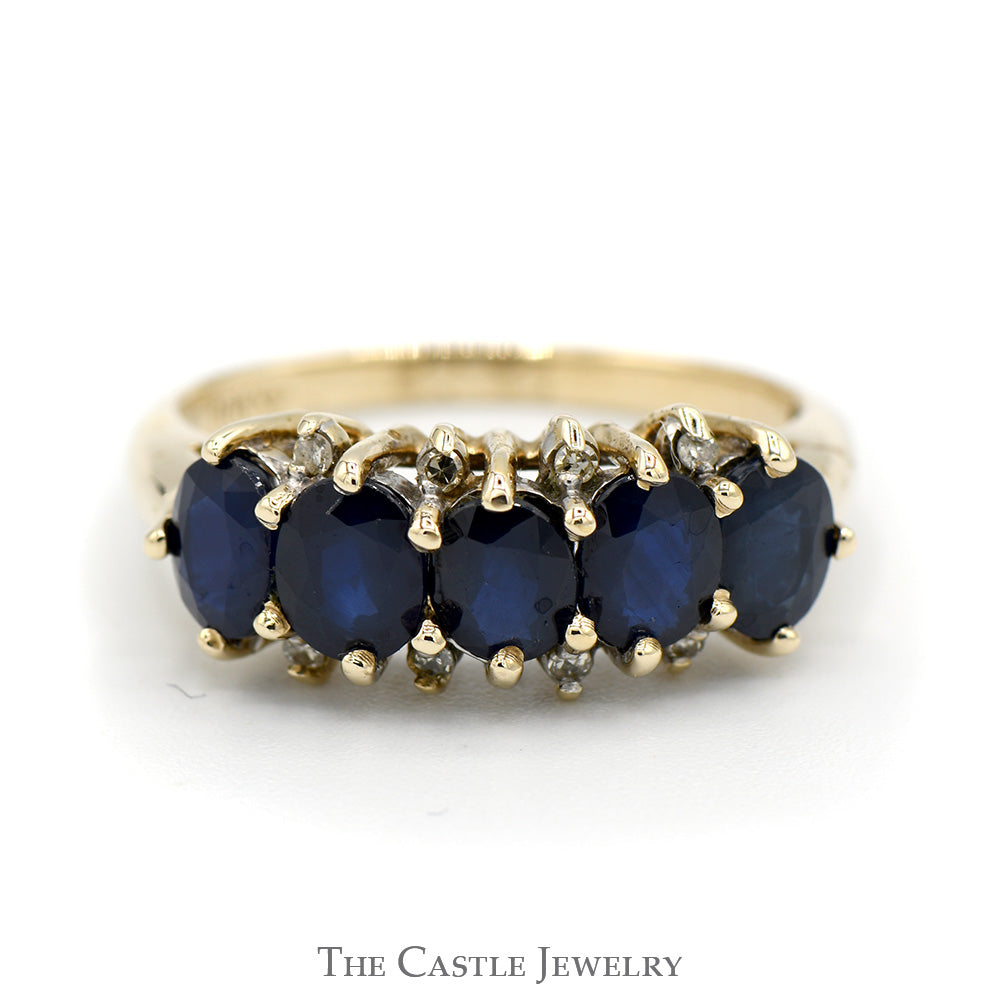 5 Oval Sapphire Band with Diamond Accents in 10k Yellow Gold