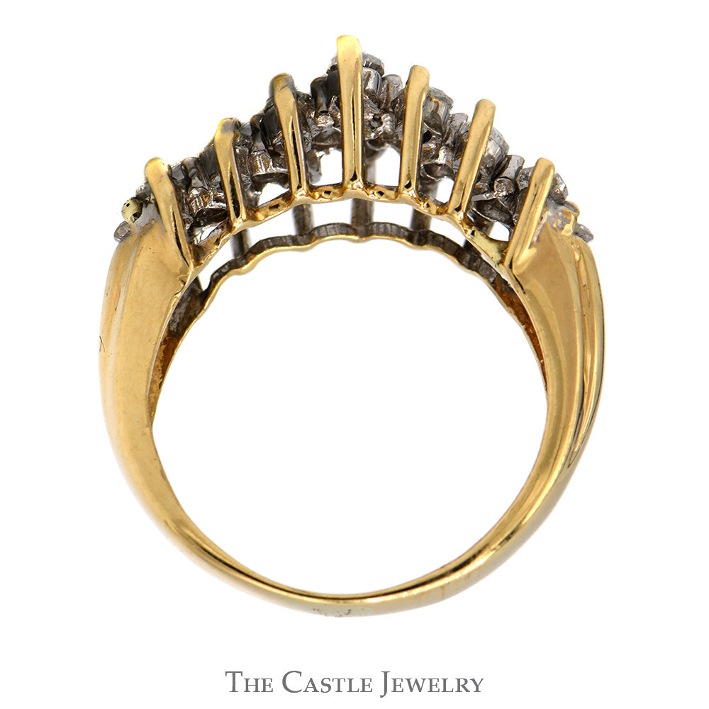 1.5cttw Marquise and Round Diamond Cluster Band in 14k Yellow Gold