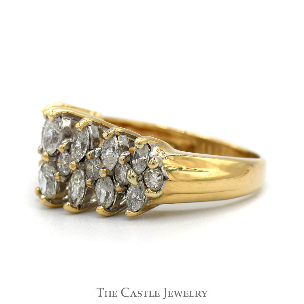 1.5cttw Marquise and Round Diamond Cluster Band in 14k Yellow Gold