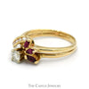 Diamond Solitaire Engagement Ring with Ruby and Diamond Soldered Wrap in 14k Yellow Gold - Thumbnail 3
