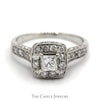 Princess Cut Diamond Engagement Ring with Square Halo and Accented Sides in 14k White Gold Cathedral Mounting - Thumbnail 1