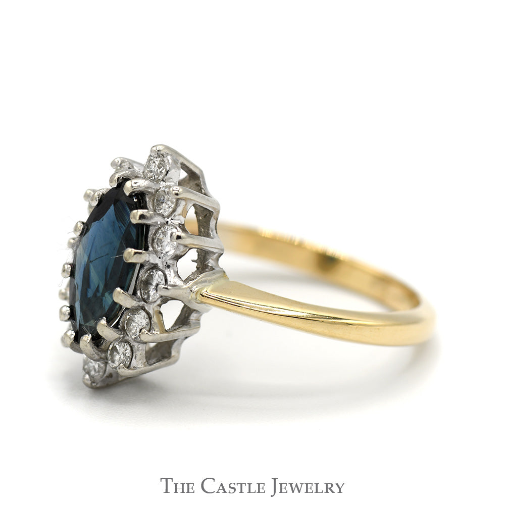 Marquise Sapphire Ring with 1/4cttw Diamond Halo in 14k Yellow Gold