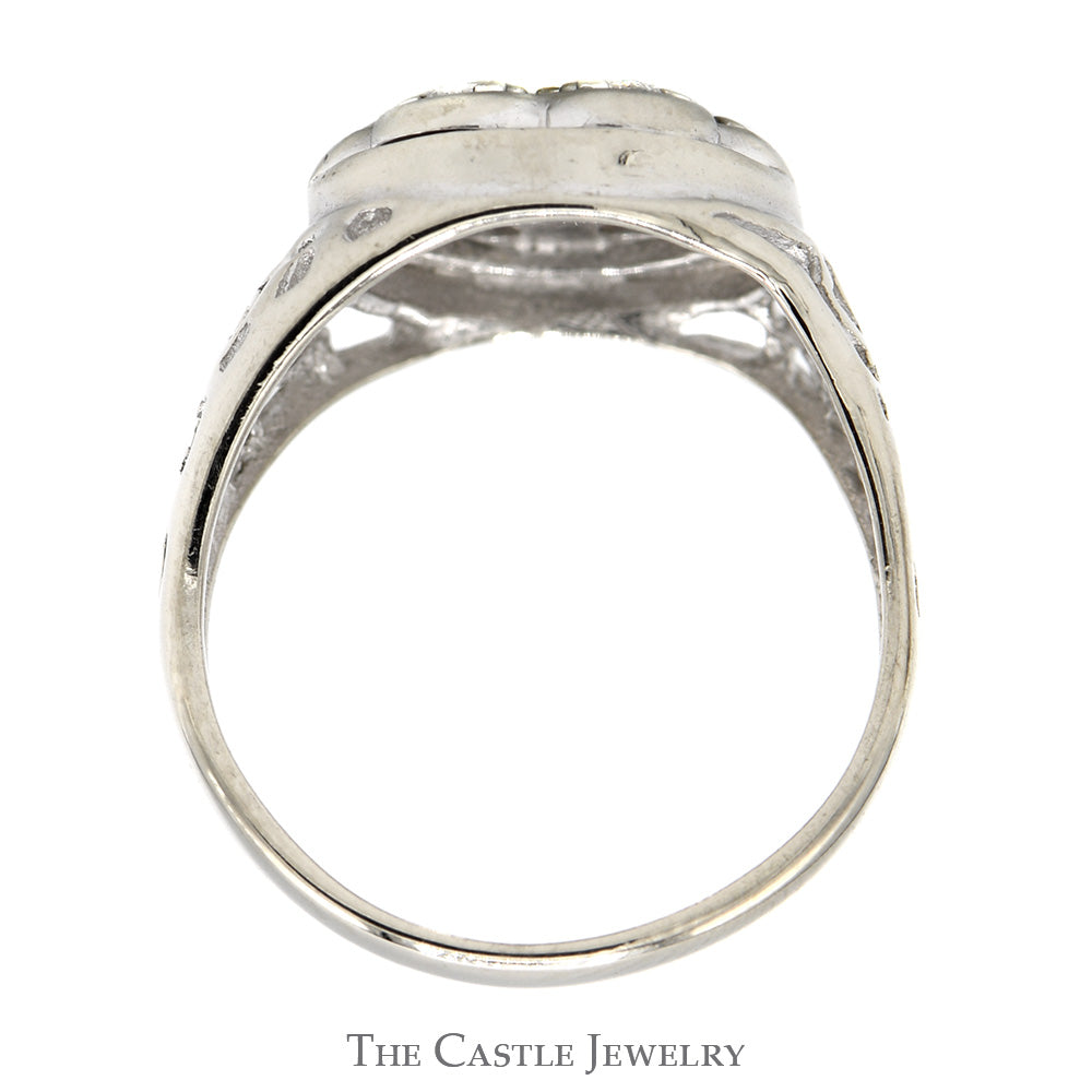 1/2cttw 7 Diamond Kentucky Cluster Ring with Open Filigree Sides in 10k White Gold