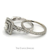 1.5cttw Emerald Cut Diamond Bridal Set with Double Diamond Halo and Accents and Matching Band in 10k White Gold - Thumbnail 3