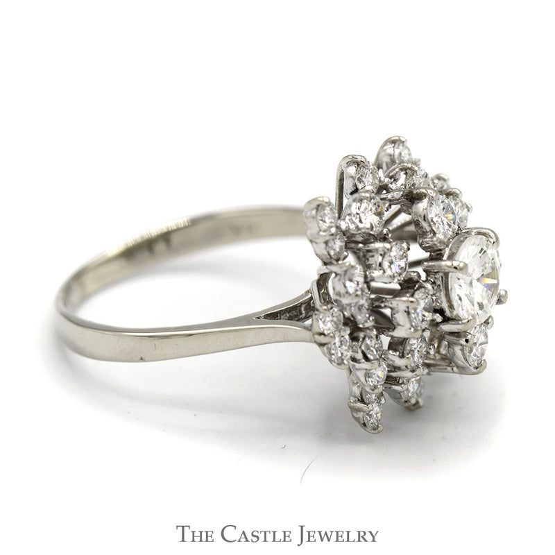 Diamond Snowflake Cluster Cocktail Ring in 18k White Gold