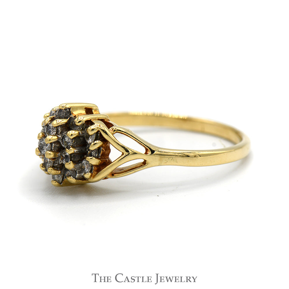 1/2cttw Round Diamond Flower Cluster Ring with Split Shank Sides in 10k Yellow Gold