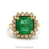 Large Cushion Cut Emerald Ring with Diamond Halo in 14k Yellow Gold - Thumbnail 1