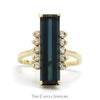 Elongated Blue Tourmaline Ring with Round Diamond Accents in 10k Yellow Gold - Thumbnail 1