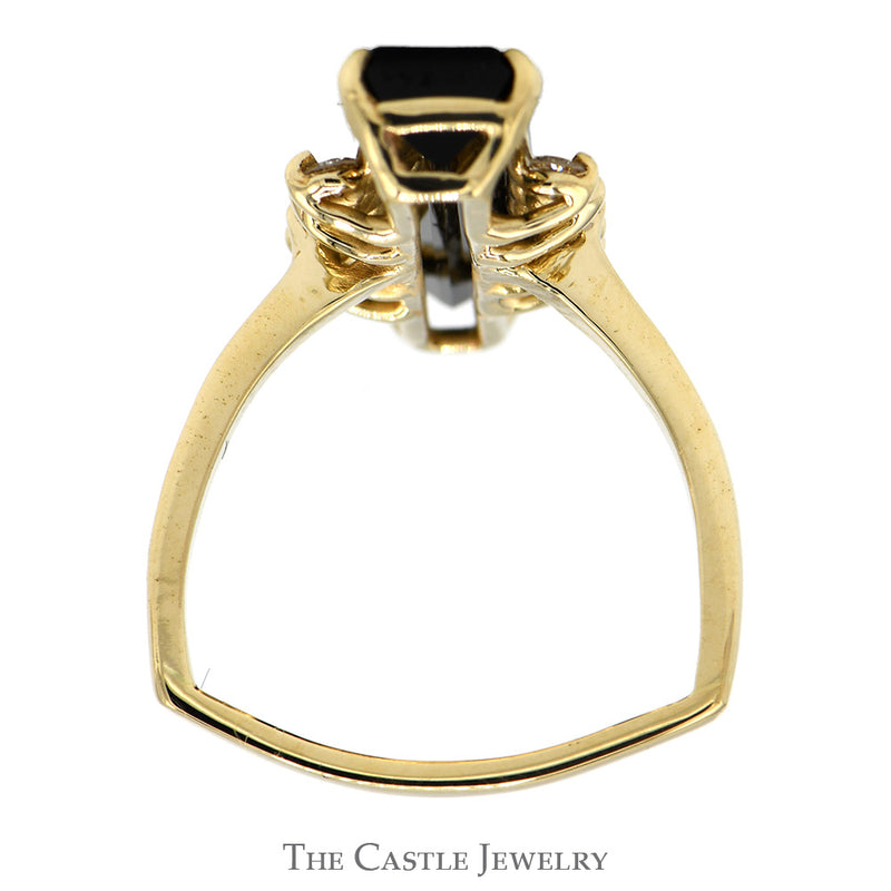 Elongated Blue Tourmaline Ring with Round Diamond Accents in 10k Yellow Gold