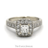 Princess Cut Diamond Engagement Ring with Diamond Halo and Accents in 14k White Gold - Thumbnail 1