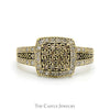 Square Shaped Brown Diamond Cluster Ring with White Diamond Halo & Accented Sides in 10k Yellow Gold - Thumbnail 1