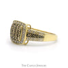 Square Shaped Brown Diamond Cluster Ring with White Diamond Halo & Accented Sides in 10k Yellow Gold - Thumbnail 3