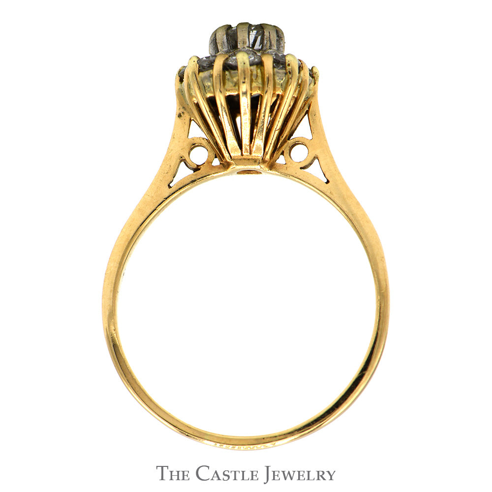 3/4cttw 9 Round Diamond Flower Cluster Ring in 14k Yellow Gold