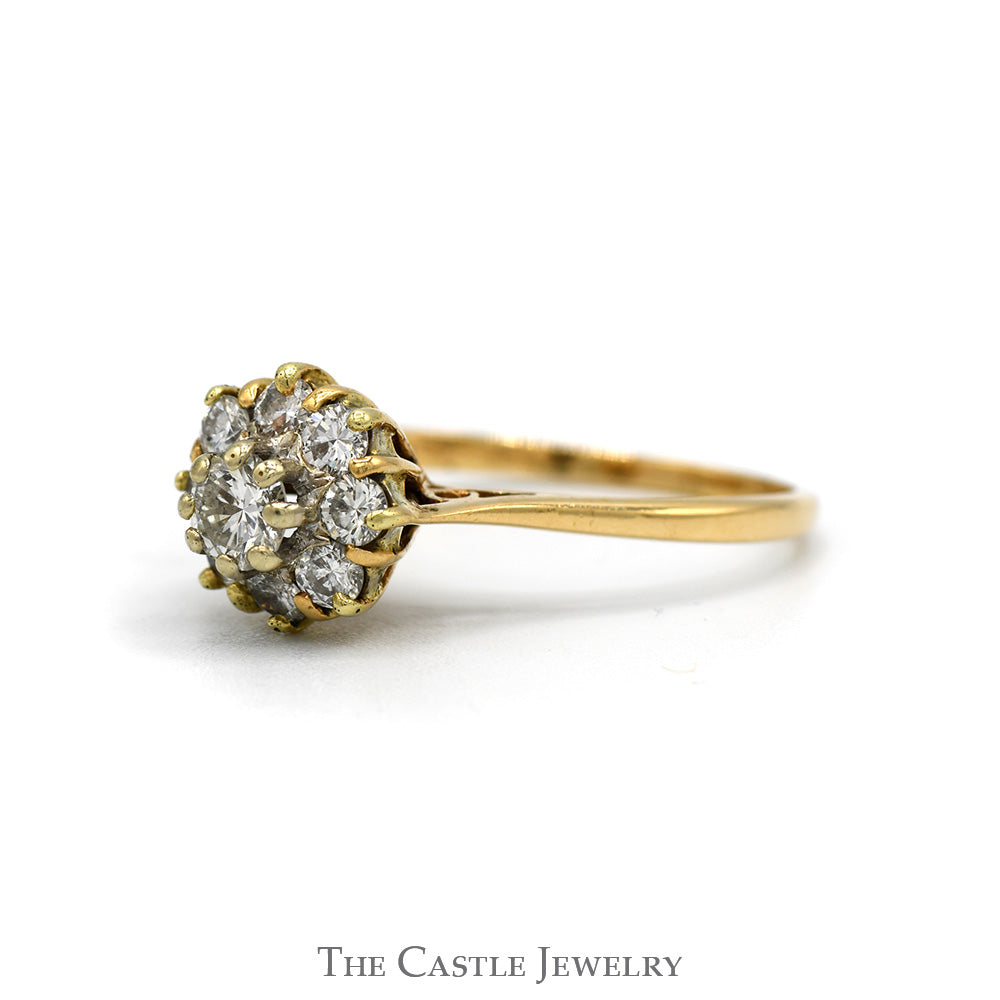 3/4cttw 9 Round Diamond Flower Cluster Ring in 14k Yellow Gold