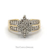 Marquise Shaped 3/4cttw Diamond Cluster Ring with Diamond Accented Sides in 10k Yellow Gold - Thumbnail 1