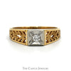 .10ct Diamond Solitaire Ring with Open Leaf Designed Sides in 10k Yellow Gold - Thumbnail 1
