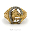 Diamond Accented Horseshoe Ring with Horse Head Center in 10k Yellow Gold - Thumbnail 1