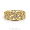 Flower Designed Diamond Cluster Band with Open Filigree Sides in 14k Yellow Gold - Thumbnail 1