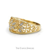 Flower Designed Diamond Cluster Band with Open Filigree Sides in 14k Yellow Gold - Thumbnail 3