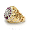 Diamond & Ruby Kentucky Cluster Ring with Open Filigree Sides in 14k Yellow Gold - Thumbnail 3