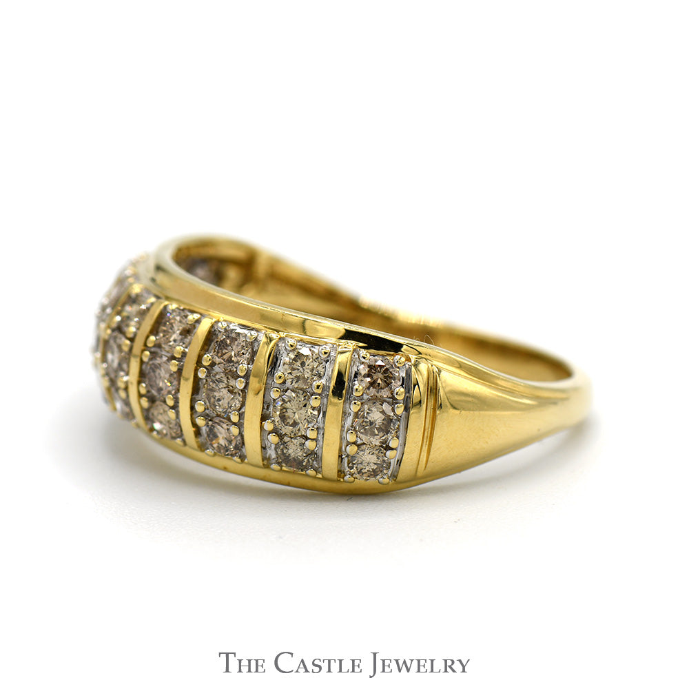 Multi-Column 1cttw Diamond Cluster Band in 10k Yellow Gold