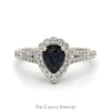 Neil Lane Designer Pear Cut Sapphire Ring with Diamond Halo and Accented Sides in 14k White Gold