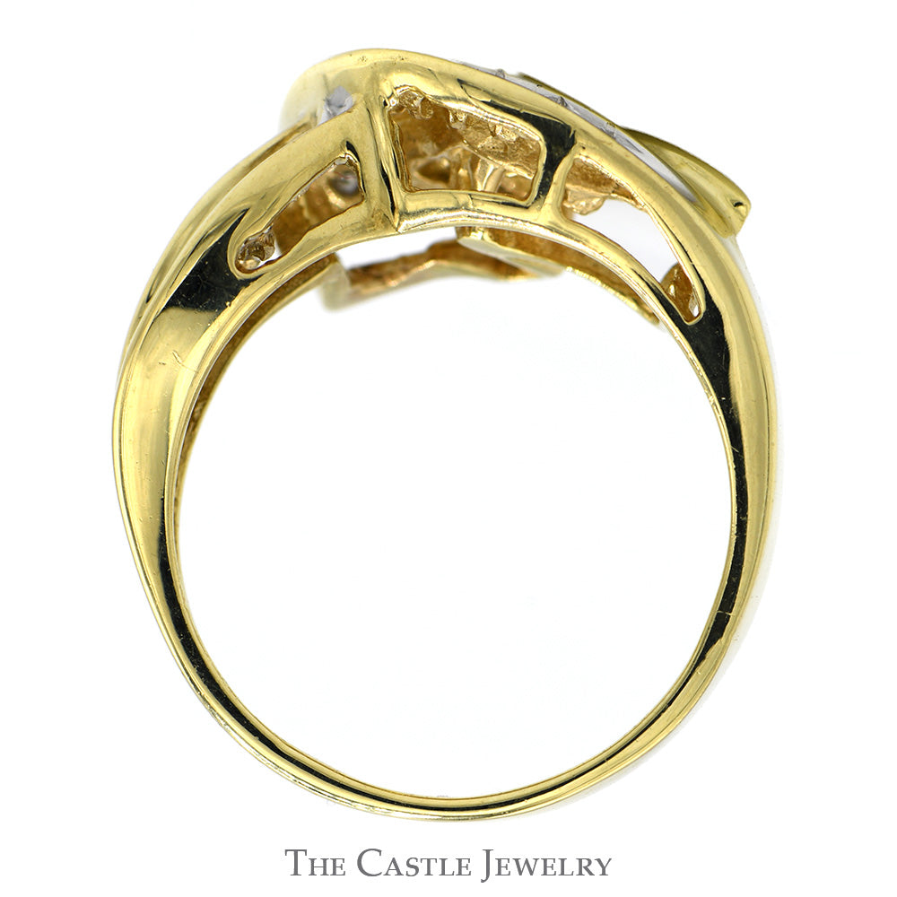 1/2cttw Baguette & Round Diamond Swirled Cluster Ring in 10k Yellow Gold