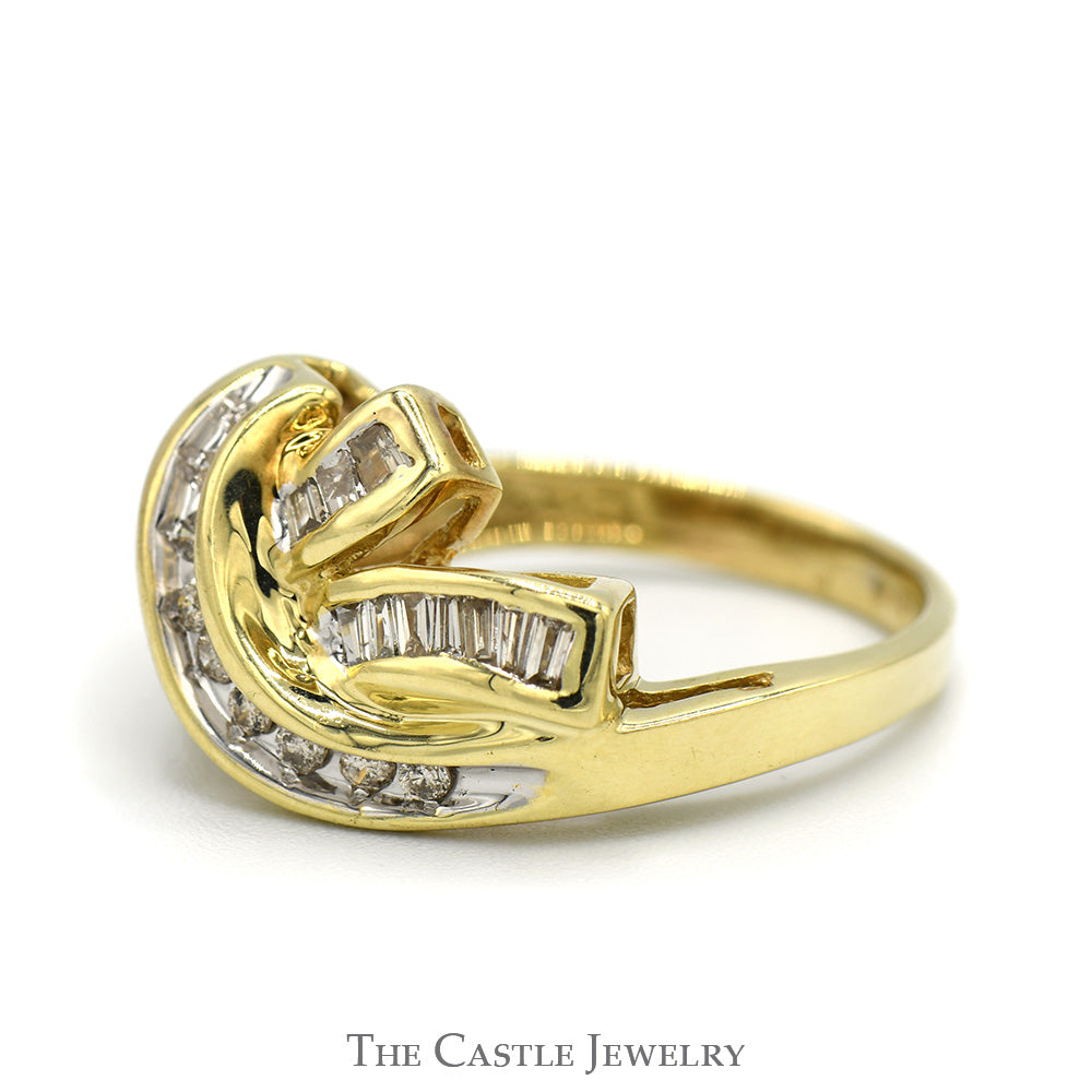 1/2cttw Baguette & Round Diamond Swirled Cluster Ring in 10k Yellow Gold