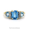 Emerald Cut Blue Topaz Ring with Trillion Cut Sides and Diamond Accents in 10k Yellow Gold - Thumbnail 1