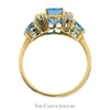 Emerald Cut Blue Topaz Ring with Trillion Cut Sides and Diamond Accents in 10k Yellow Gold - Thumbnail 2