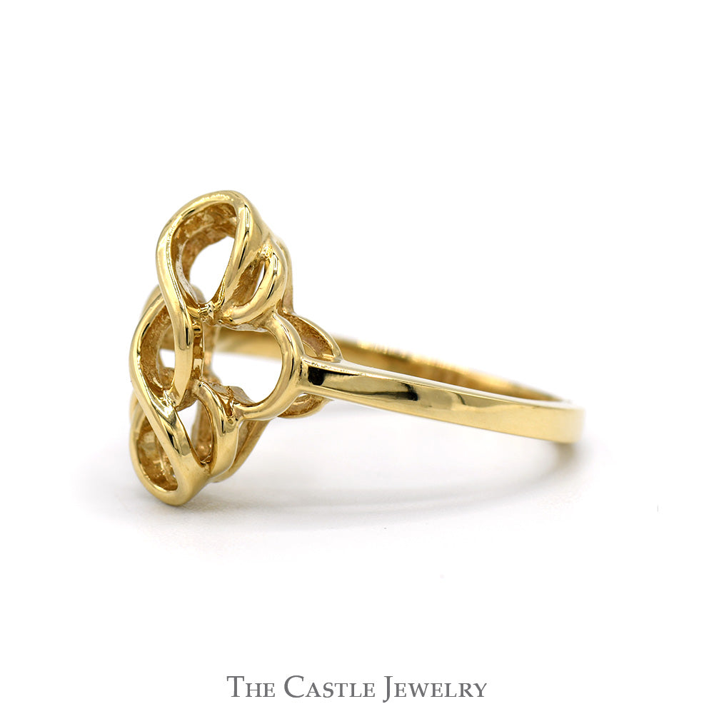 14k Yellow Gold Free Form Interwoven Open Looped Shield Ring