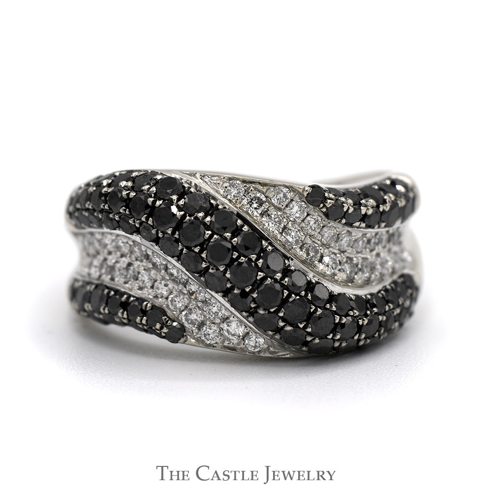 Wavy Black & White 2cttw Diamond Cluster Band in 14k White Gold