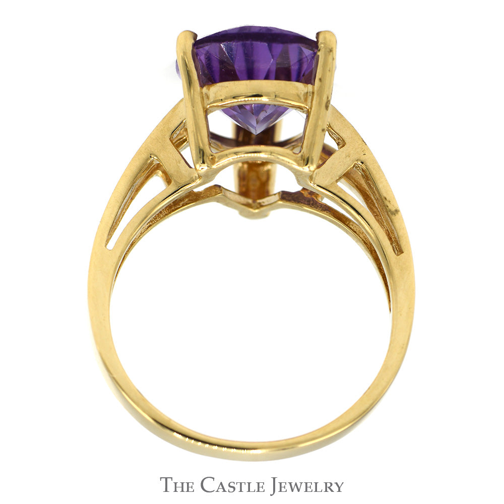 Pear Cut Amethyst Ring with Split Shank Sides in 10k Yellow Gold