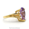 Pear Cut Amethyst Ring with Split Shank Sides in 10k Yellow Gold - Thumbnail 3