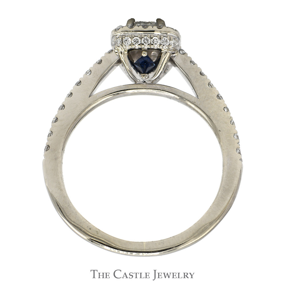 1/2cttw Round Diamond Vera Wang Designer Engagement Ring with Diamond Halo and Accented Sides in 14k White Gold