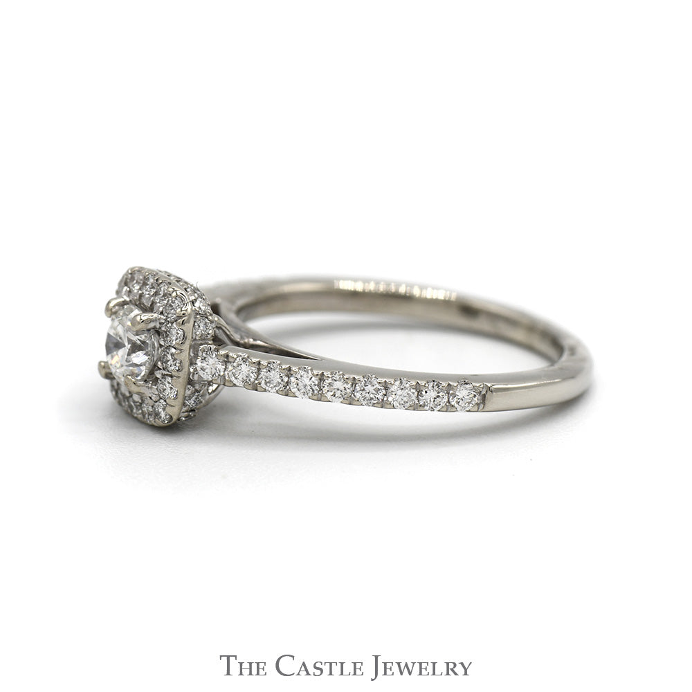 1/2cttw Round Diamond Vera Wang Designer Engagement Ring with Diamond Halo and Accented Sides in 14k White Gold