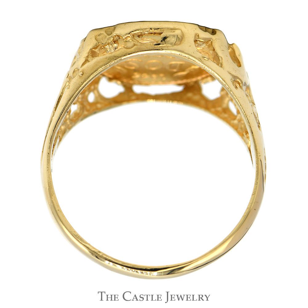 Dos Pesos Mexican Coin Ring with Open Nugget Sides in 14k Yellow Gold