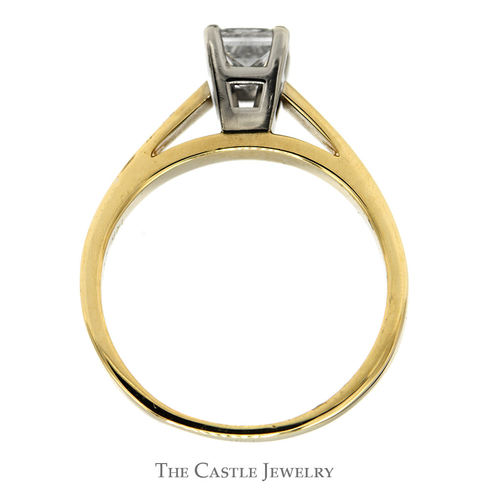 .70ct Princess Cut Diamond Solitaire Engagement Ring in 14k Yellow Gold Cathedral Mounting