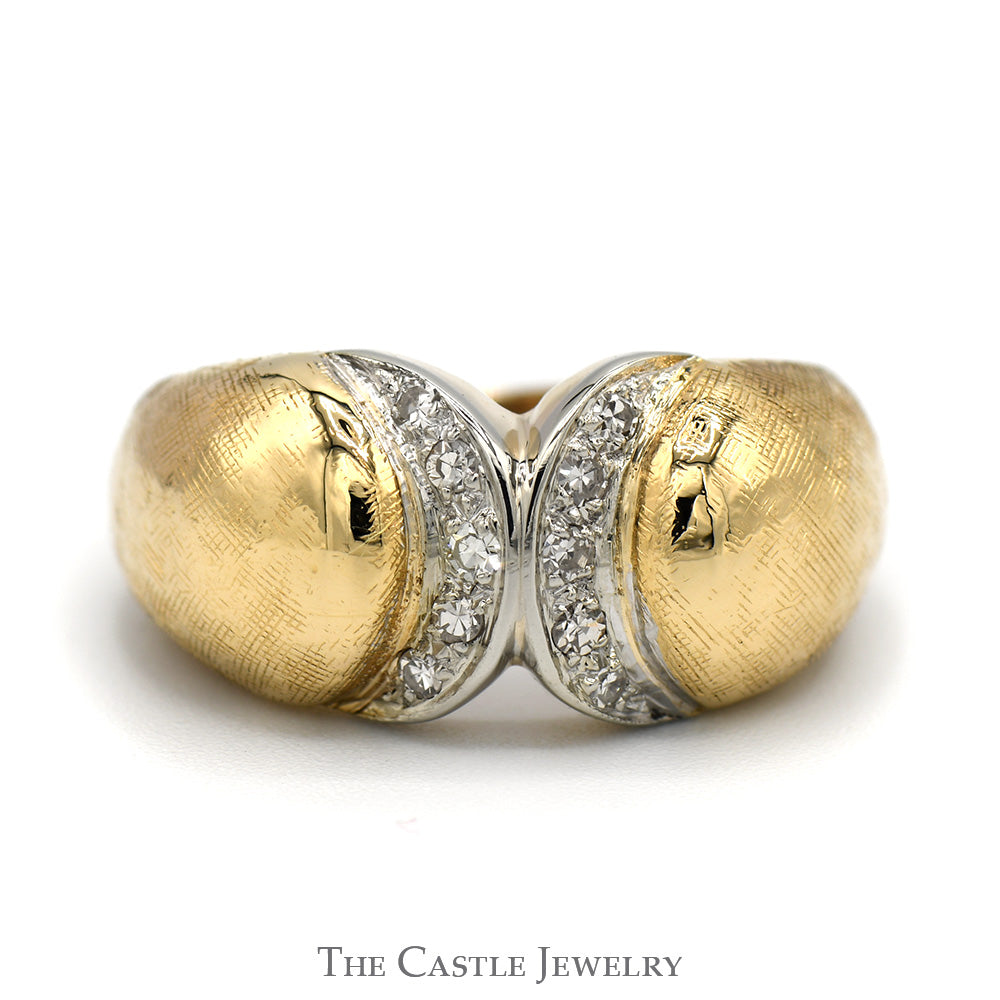 "X" Designed Dome Ring with Diamond Accents in 14k Yellow Gold