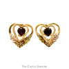 Heart Cut Garnet Earrings in Double Open Heart Design with Two Tone Leaf Accents in 10k Yellow and Rose Gold - Thumbnail 1