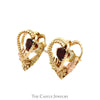 Heart Cut Garnet Earrings in Double Open Heart Design with Two Tone Leaf Accents in 10k Yellow and Rose Gold - Thumbnail 2