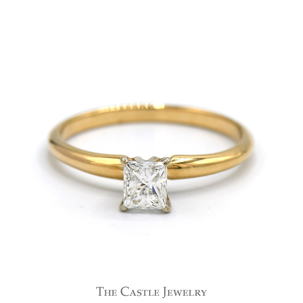 1/2ct Princess Cut Diamond Solitaire Engagement Ring in 14k Yellow Gold