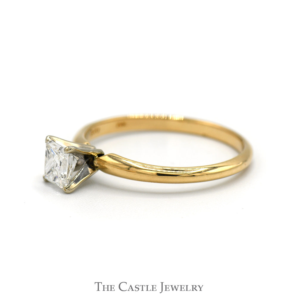 1/2ct Princess Cut Diamond Solitaire Engagement Ring in 14k Yellow Gold