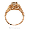 Cushion Cut Morganite Ring with Diamond Halo, Leaf & Flower Designed Sides in 14k Rose Gold - Thumbnail 2