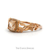 Cushion Cut Morganite Ring with Diamond Halo, Leaf & Flower Designed Sides in 14k Rose Gold - Thumbnail 3