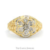 7 Round Diamond Cluster Ring with Textured Nugget Sides in 10k Yellow Gold - Thumbnail 1