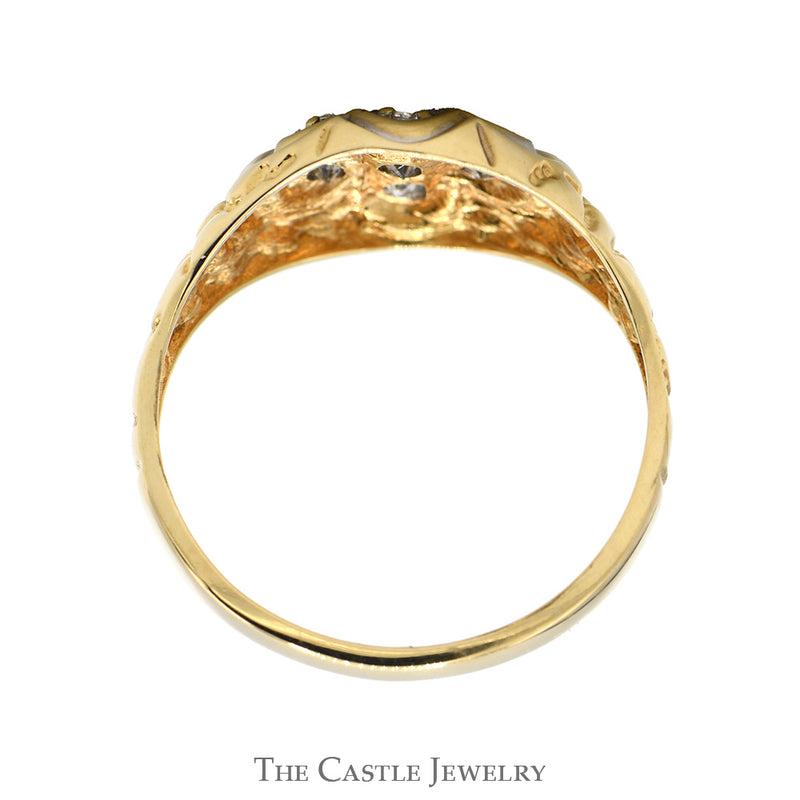 7 Round Diamond Cluster Ring with Textured Nugget Sides in 10k Yellow Gold