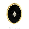 Diamond Accented Oval Black Onyx Brooch Pin with Rope Designed Bezel in 10k Yellow Gold - Thumbnail 1