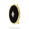 Diamond Accented Oval Black Onyx Brooch Pin with Rope Designed Bezel in 10k Yellow Gold - Thumbnail 2